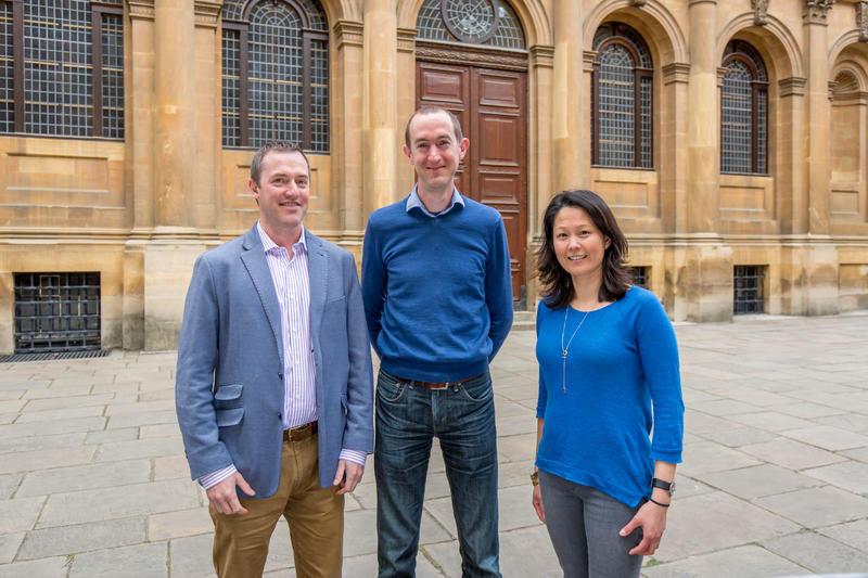 Sheldonian curators Photo of the Sheldonian Curators, Prof Stephen Payne, Dr Andrew Fairweather-Tall and Ms Genevieve J Garrido, standing outside the Sheldonian